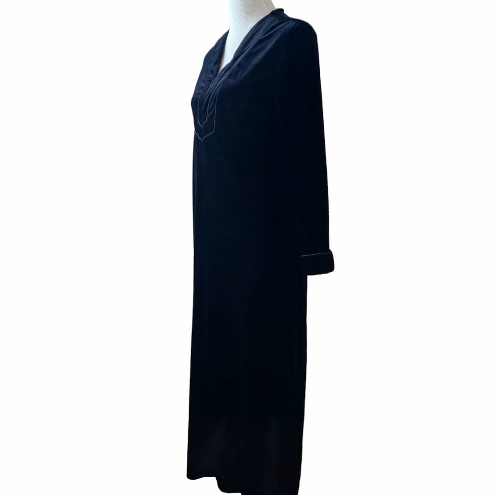 Oscar De La Renta Womens L Pink Label Black Velour 1/2 Zip Long House Sleep Robe - Picture 2 of 10